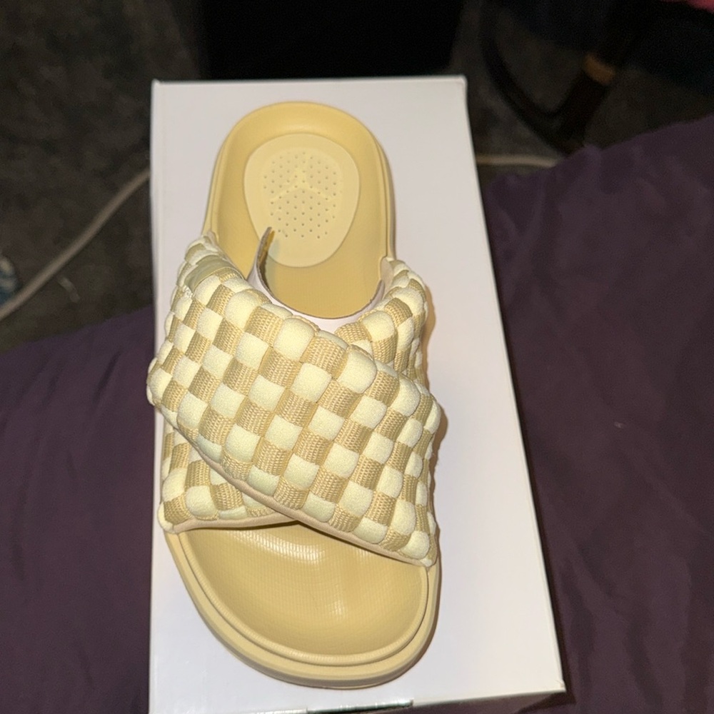 Yellow and White Slide Sandals